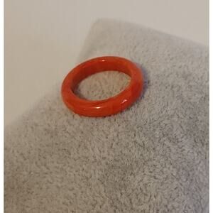 Sz 5.75 Solid Agate Semi-Precious Red Orange Vintage Gemstone Ring